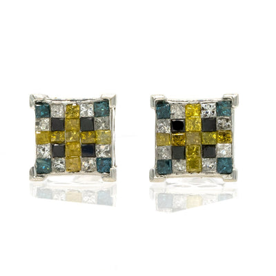 14KT White Gold 1.15CTW Natural Multi-Colored Diamond Stud Earrings - Giorgio Conti Jewelers