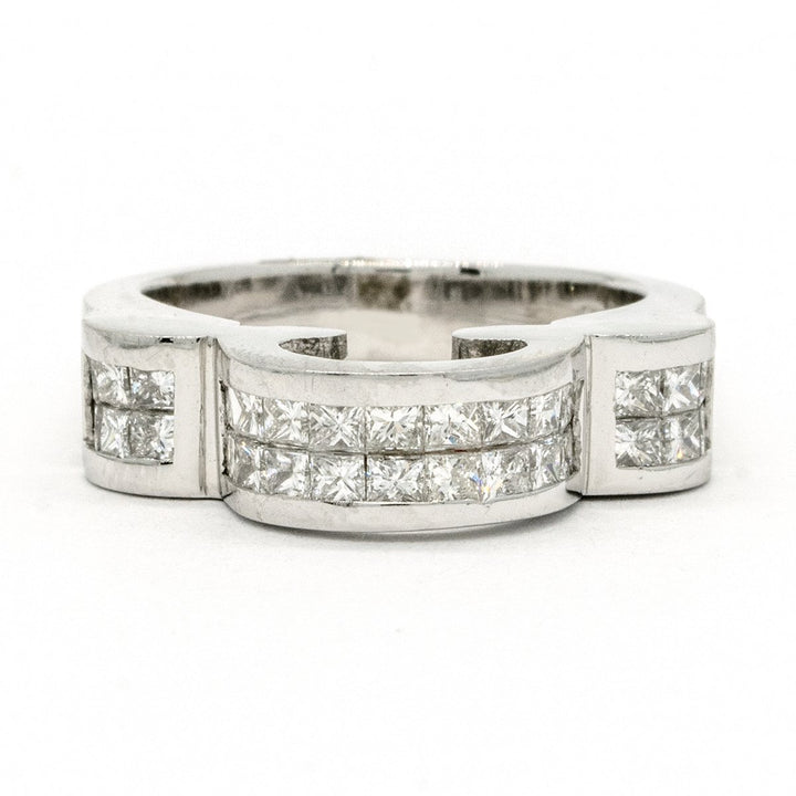 14KT White Gold 1.40CTW Princess Cut Invisible Set Natural Diamond Cocktail Ring - Giorgio Conti Jewelers