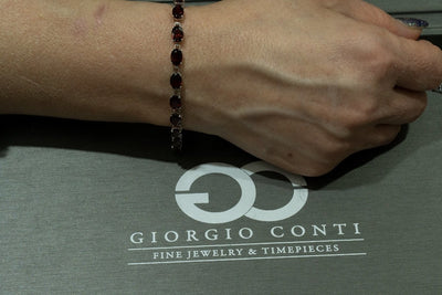 14KT White Gold 18.00CTW Natural Red Garnet Tennis Bracelet - Giorgio Conti Jewelers