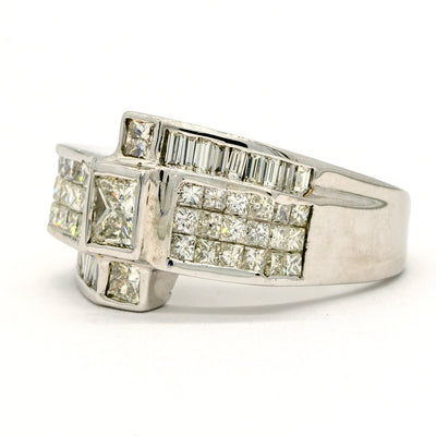 14KT White Gold 3.62CTW Princess and Baguette Cut Natural Diamond Mens Ring - Giorgio Conti Jewelers