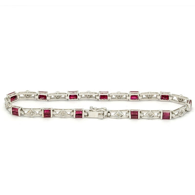 14KT White Gold 3.64CTW Emerald Cut Channel Set Ruby and Diamond Bracelet - Giorgio Conti Jewelers