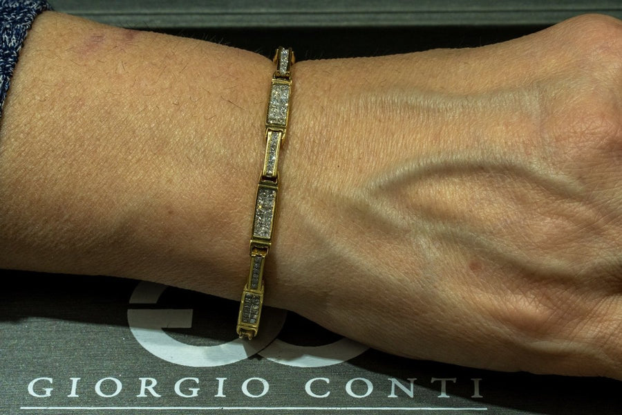 14KT Yellow Gold 3.01CTW Princess Cut Invisible Set Natural Diamond Tennis Bracelet - Giorgio Conti Jewelers