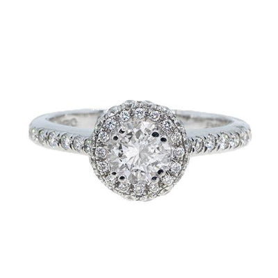 18KT White Gold 0.51ctw Round Cut Prong Set Halo Diamond Engagement Ring - Giorgio Conti Jewelers
