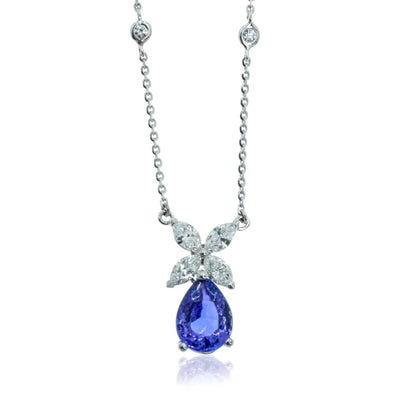 White Gold 6.11ctw Diamond And Tanzanite Diamond Pear Shape Drop Necklace Diamond Chain - Giorgio Conti Jewelers