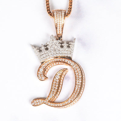 Double Layer "D" Initial "with Crown" Pendant with Diamonds - Giorgio Conti Jewelers