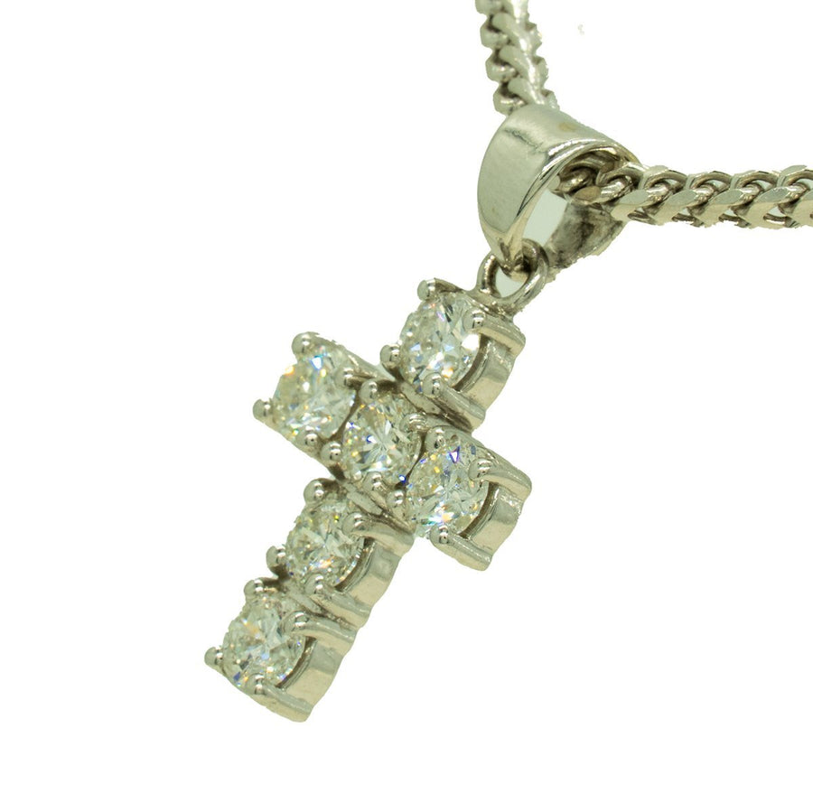 White Gold 2.55ctw Round Cut Prong Set Diamond Cross Pendant - Giorgio Conti Jewelers