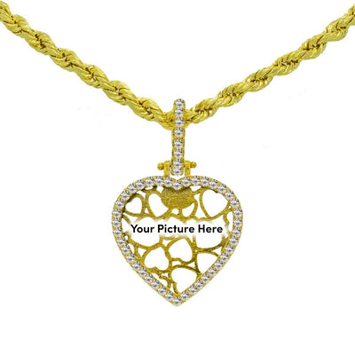 Yellow Gold 1.20ctw Round Cut Prong Set Diamond Heart Memory Pendant - Giorgio Conti Jewelers