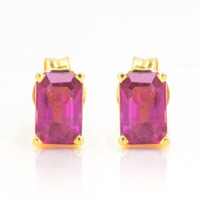 Yellow Gold 1.34ctw Natural Emerald Cut Fine Ruby Stud Earrings - Giorgio Conti Jewelers