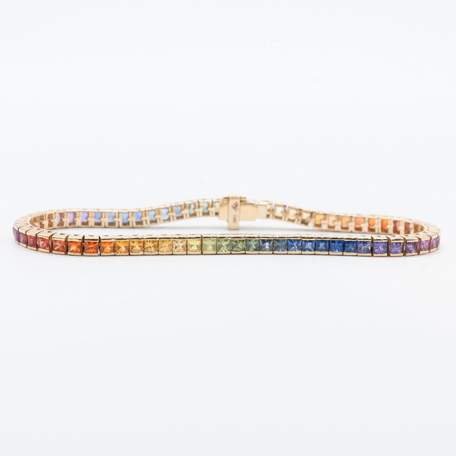 Rainbow Multi Color Natural Sapphire AAA Quality Tennis bracelet in Yellow Gold - Giorgio Conti Jewelers