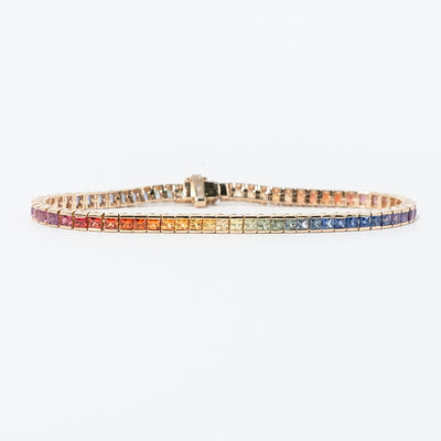 Rainbow Multi Color Natural Sapphire AAA Quality Tennis bracelet in Yellow Gold - Giorgio Conti Jewelers