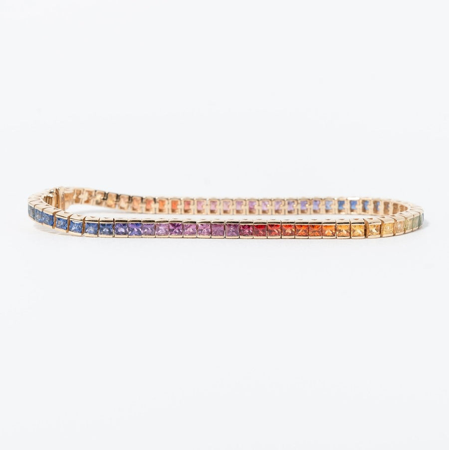 Rainbow Multi Color Natural Sapphire AAA Quality Tennis bracelet in Yellow Gold - Giorgio Conti Jewelers