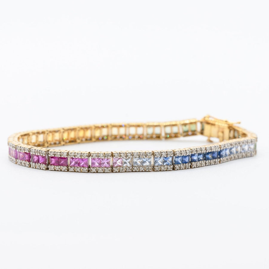 Rainbow Multi Color Natural Sapphire and Diamond Tennis bracelet - Giorgio Conti Jewelers