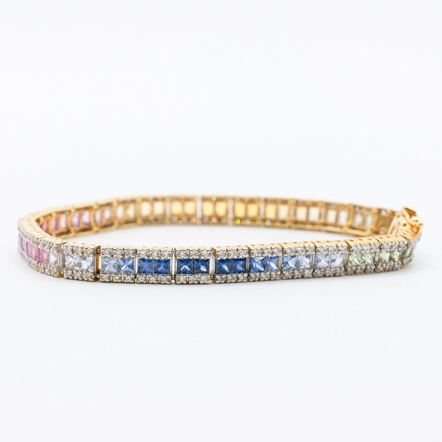 Rainbow Multi Color Natural Sapphire and Diamond Tennis bracelet - Giorgio Conti Jewelers