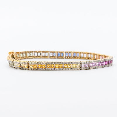 Rainbow Multi Color Natural Sapphire and Diamond Tennis bracelet - Giorgio Conti Jewelers