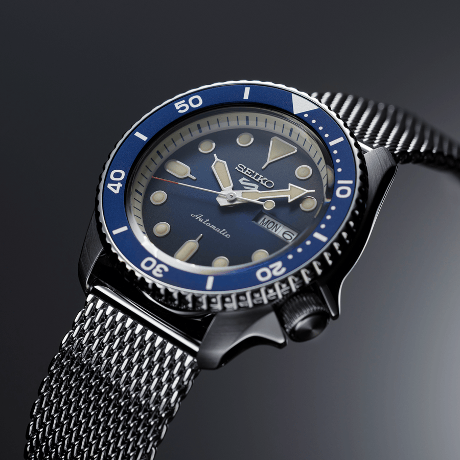 SEIKO 5 SRPD71 SPORT AUTOMATIC WATCH WITH STEEL MESH BRACELET BLUE DIAL - Giorgio Conti Jewelers