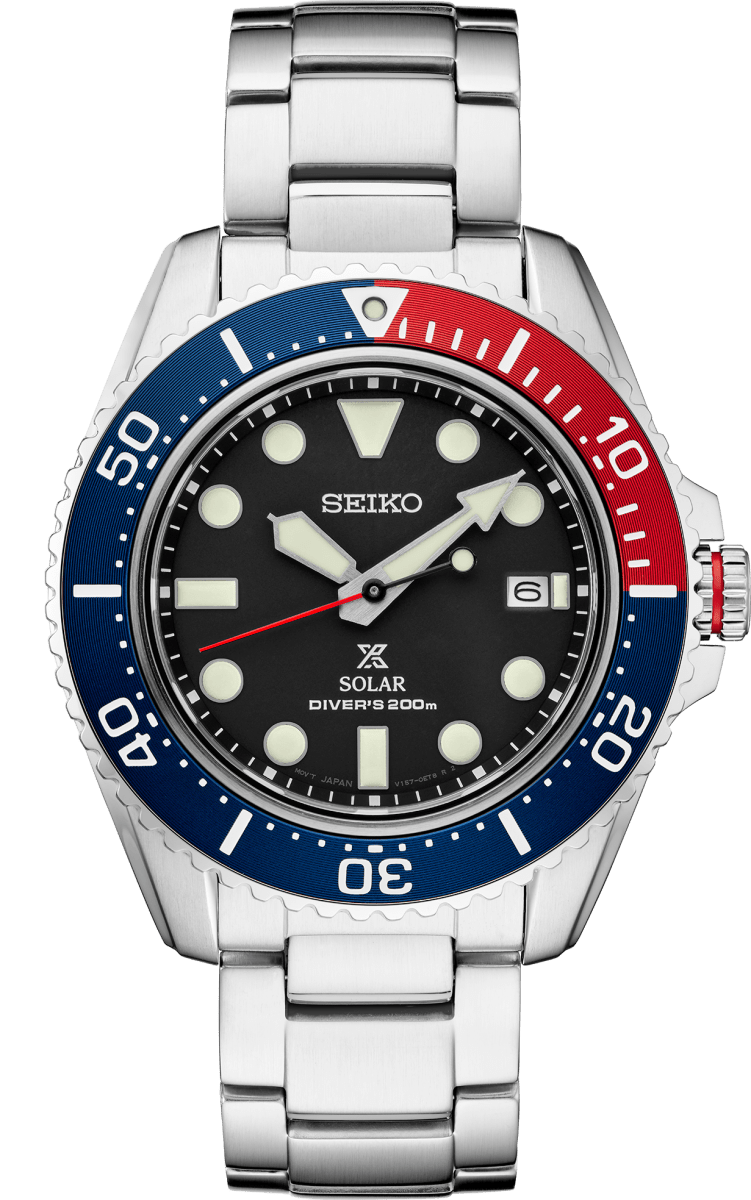 SEIKO PROSPEX SNE591 SOLAR BLUE AND RED "PEPSI" DIVER WATCH - Giorgio Conti Jewelers