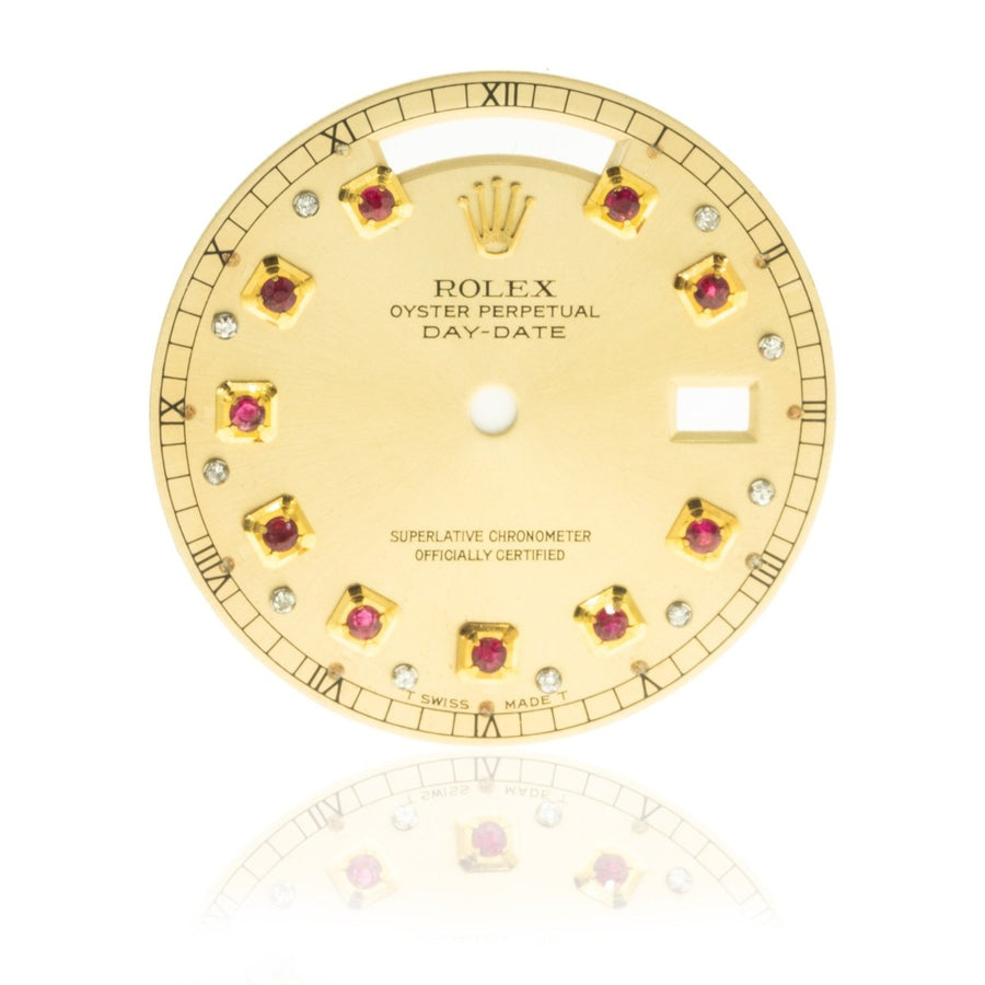 Rolex Day-Date President 36MM Yellow Gold Ruby Diamond Champagne Watch Dial - Giorgio Conti Jewelers