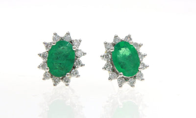 14K White Gold Emerald And Diamond Earrings - Giorgio Conti Jewelers
