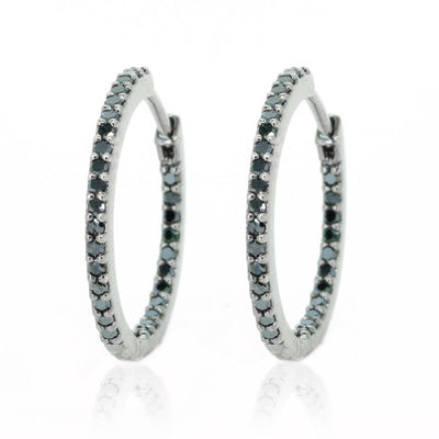 14KT BLACK GOLD BLACK DIAMOND IN AND OUT HOOP EARRINGS NATURAL BLACK DIAMOND HOOPS - Giorgio Conti Jewelers