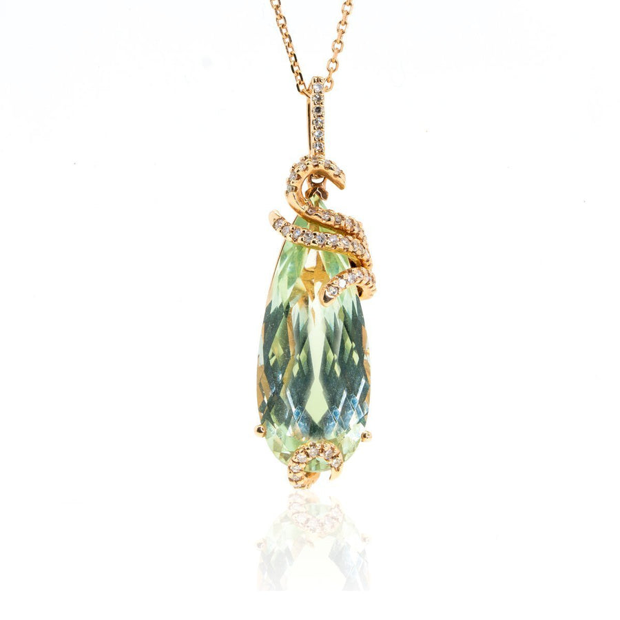 14kt Rose Gold 10.30ctw Diamond With Prasolite Gemstone Drop Pendant - Giorgio Conti Jewelers