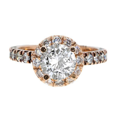 14KT Rose Gold 1.07ctw Round Cut Prong Set Halo Diamond Engagement Ring - Giorgio Conti Jewelers