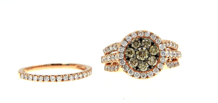 14KT Rose Gold 2.00CTW Chocolate Diamond and White Diamond Engagement & Wedding Band Set - Giorgio Conti Jewelers