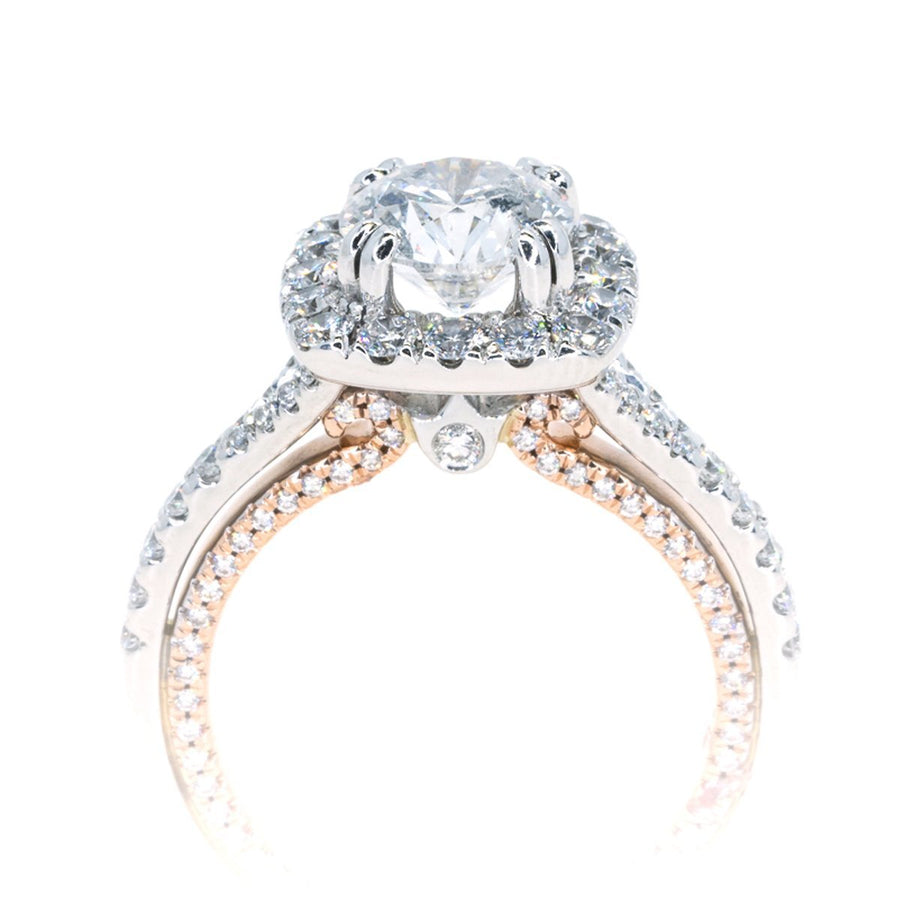 14Kt Two Tone 1.17ctw Round Cut Prong Set Halo Diamond Engagement Ring - Giorgio Conti Jewelers