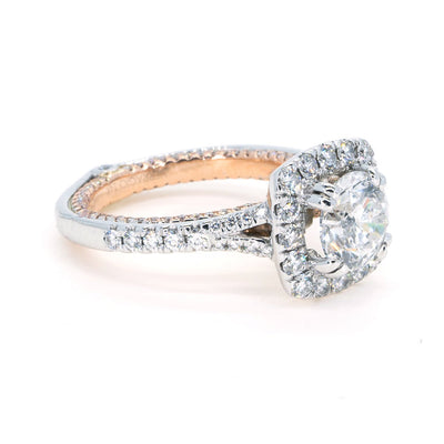 14Kt Two Tone 1.17ctw Round Cut Prong Set Halo Diamond Engagement Ring - Giorgio Conti Jewelers