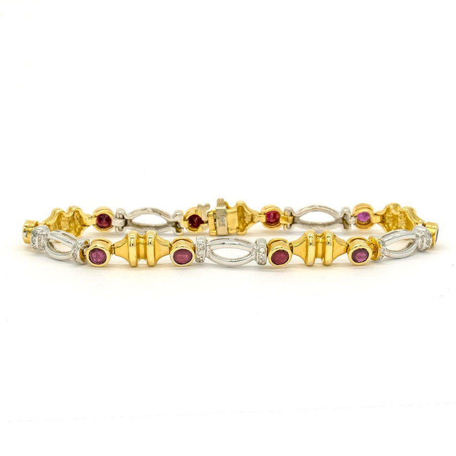 14KT Two Tone Gold 4.03CTW Natural Ruby and Diamond Tennis Bracelet - Giorgio Conti Jewelers