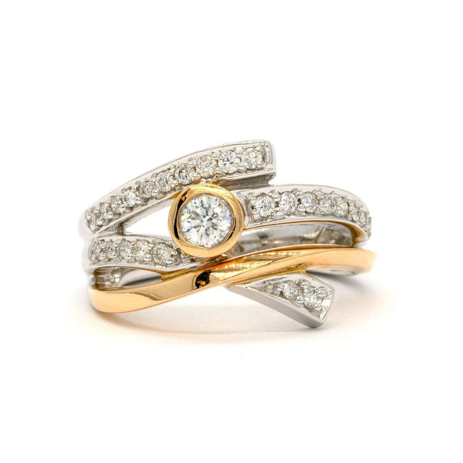 14KT Two Tone Rose and White Gold 0.50CTW Round Brilliant Cut Pave and Bezel Set Natural Diamond Cocktail Ring - Giorgio Conti Jewelers