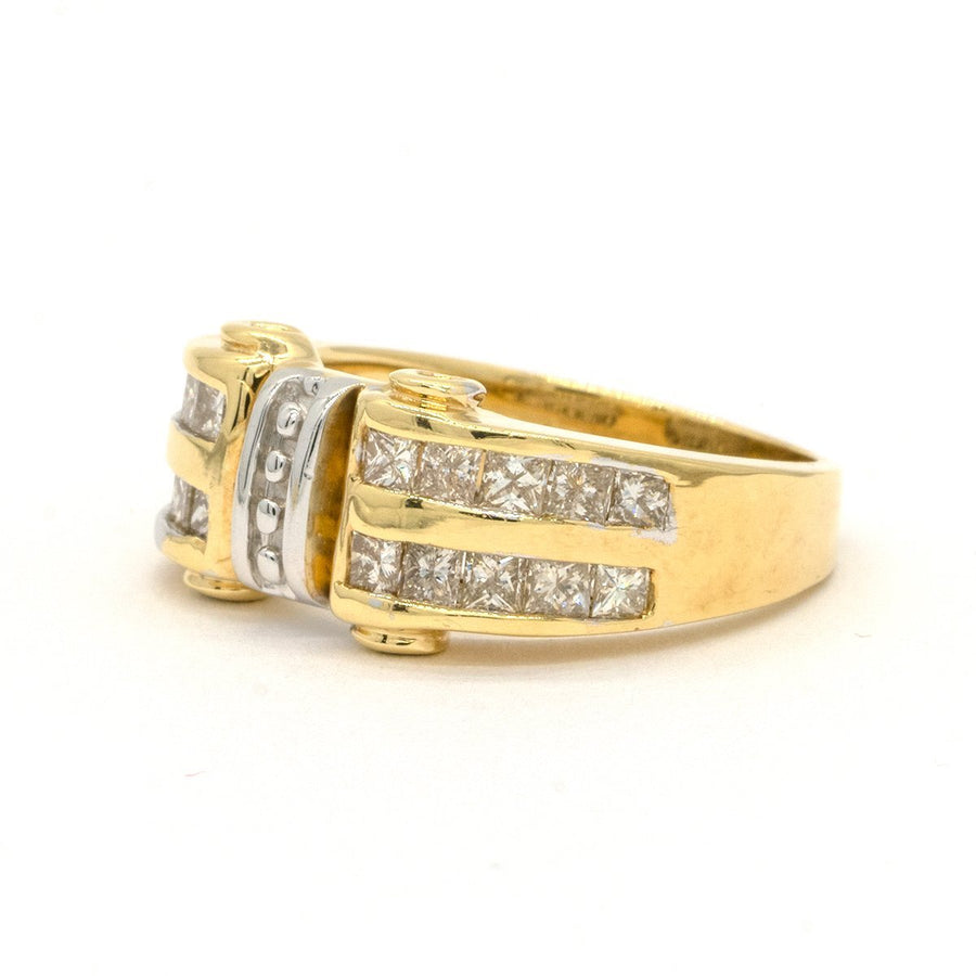 14KT Two Tone White and Yellow Gold 1.06CTW Princess Cut Natural Diamond Cocktail Ring - Giorgio Conti Jewelers