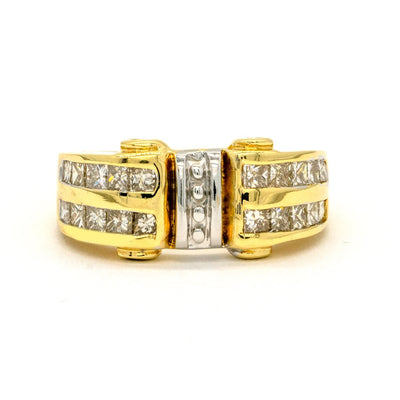 14KT Two Tone White and Yellow Gold 1.06CTW Princess Cut Natural Diamond Cocktail Ring - Giorgio Conti Jewelers