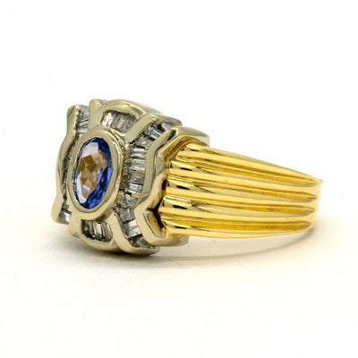 14KT Two Tone White and Yellow Gold 1.28CTW Oval Cut Natural Tanzanite and Diamond Band - Giorgio Conti Jewelers
