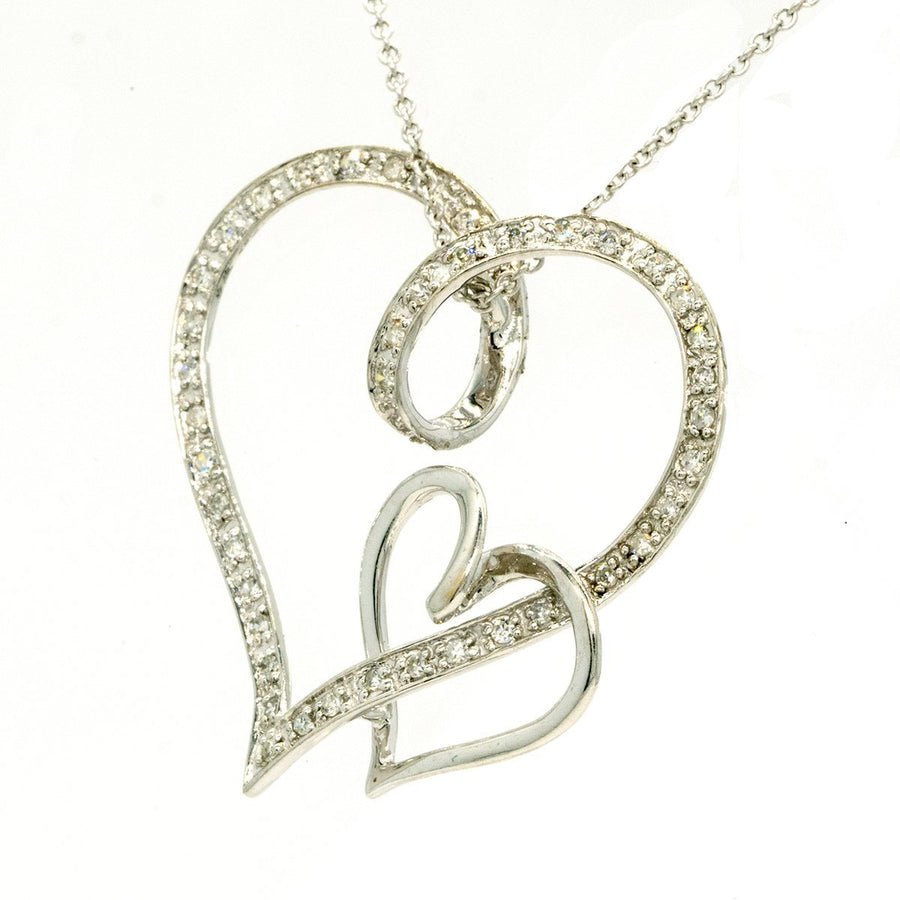 14KT White Gold 0.21CTW Round Cut Pave Set Diamond Heart Pendant - Giorgio Conti Jewelers