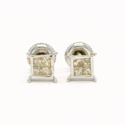 14KT White Gold 0.37CTW Princess Cut Invisible Set Natural Diamond Stud Earrings - Giorgio Conti Jewelers