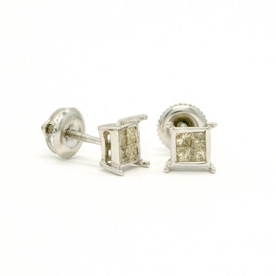 14KT White Gold 0.37CTW Princess Cut Invisible Set Natural Diamond Stud Earrings - Giorgio Conti Jewelers