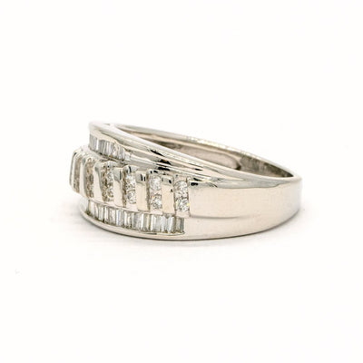 14KT White Gold 0.45CTW Baguette and Round Brilliant Cut Natural Diamond Cocktail Ring - Giorgio Conti Jewelers