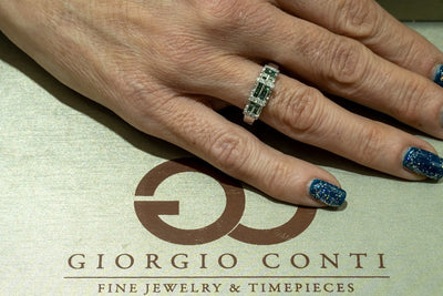 14KT White Gold 0.62CTW Princess and Round Brilliant Cut Natural Blue and White Diamond Cocktail Ring - Giorgio Conti Jewelers