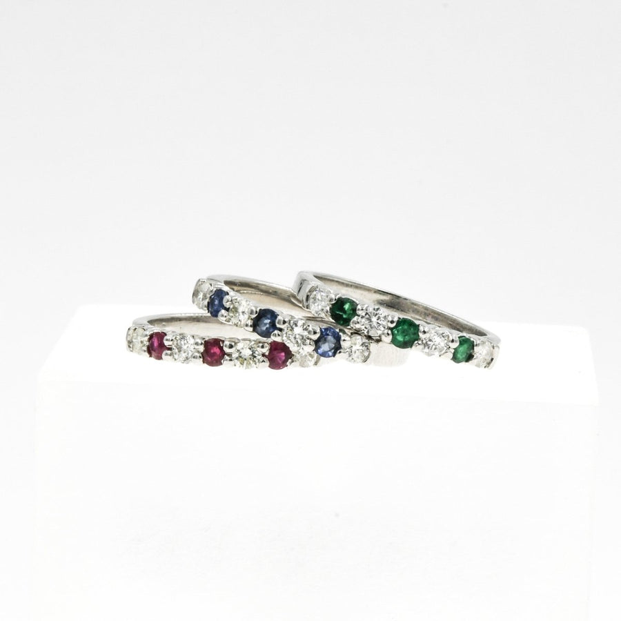 14KT White Gold 0.70CTW Gemstone & Diamond Stackable Ring Ruby Emerald and Sapphire - Giorgio Conti Jewelers