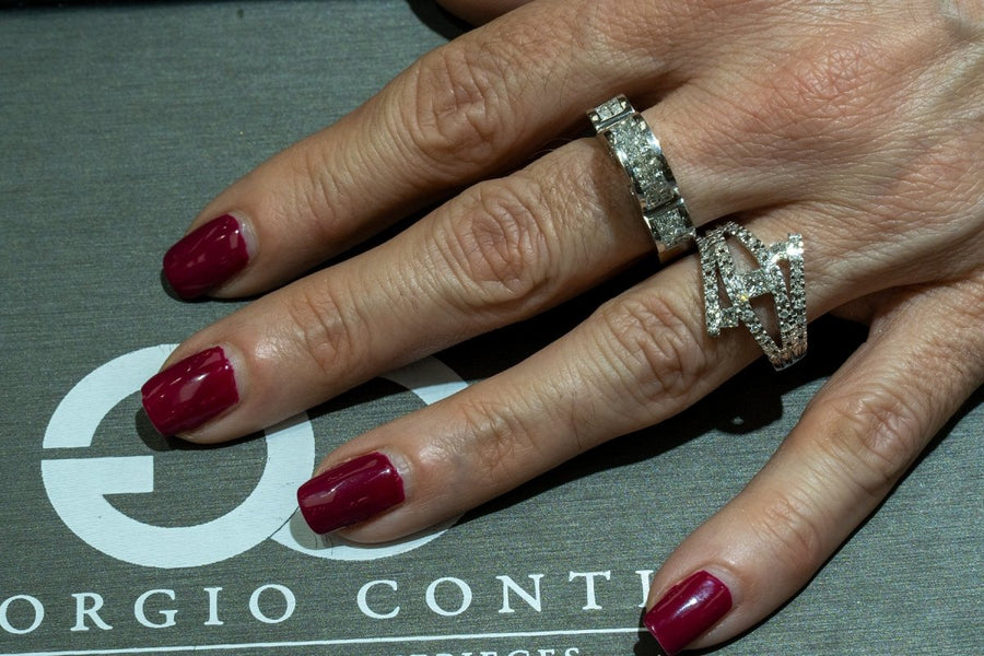 14KT White Gold 0.75CTW Princess and Round Brilliant Cut Natural Diamond Cocktail Ring - Giorgio Conti Jewelers