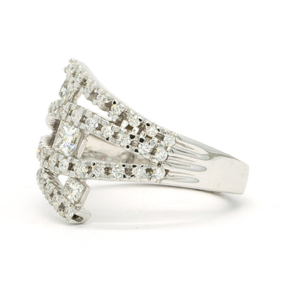 14KT White Gold 0.75CTW Princess and Round Brilliant Cut Natural Diamond Cocktail Ring - Giorgio Conti Jewelers