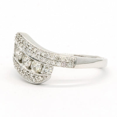 14KT White Gold 0.75CTW Round Brilliant Cut Pave and Channel Set Natural Diamond Cocktail Ring - Giorgio Conti Jewelers
