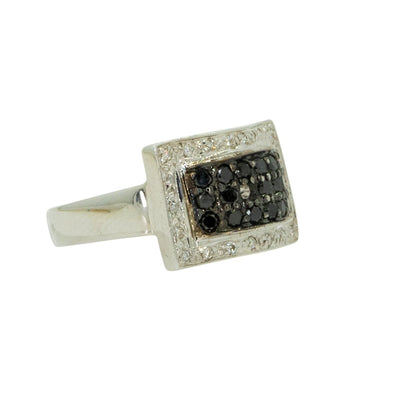 14KT White Gold 0.75ctw Round Cut Pave Set Black and White Diamond Cocktail Ring - Giorgio Conti Jewelers