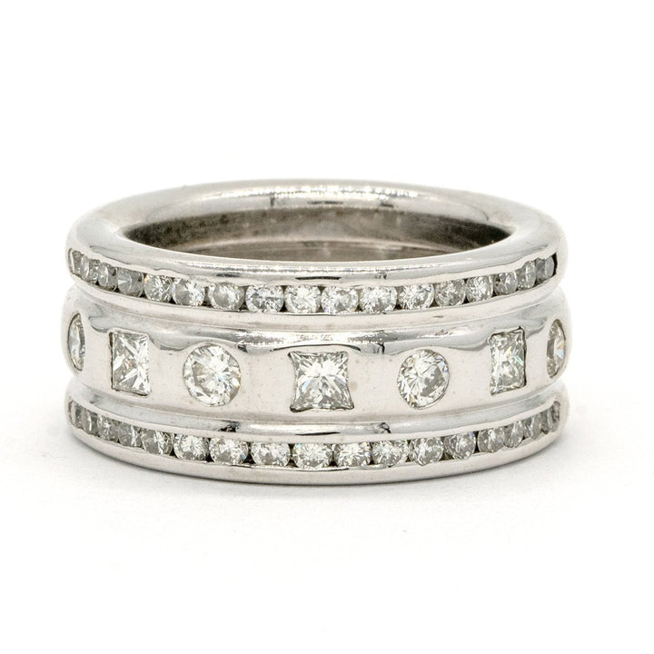 14KT White Gold 0.95CTW Princess and Round Brilliant Cut Natural Diamond Cocktail Ring - Giorgio Conti Jewelers