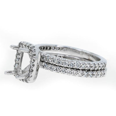 14KT White Gold 0.95ctw Radiant Cut Prong Set Halo Diamond Wedding Set - Giorgio Conti Jewelers