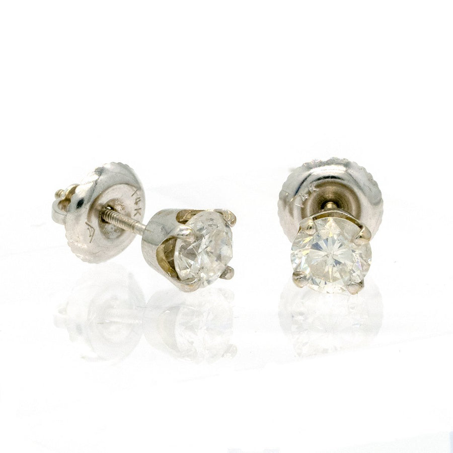 14KT White Gold 0.95CTW Round Brilliant Cut Prong Set Natural Diamond Stud Earrings - Giorgio Conti Jewelers