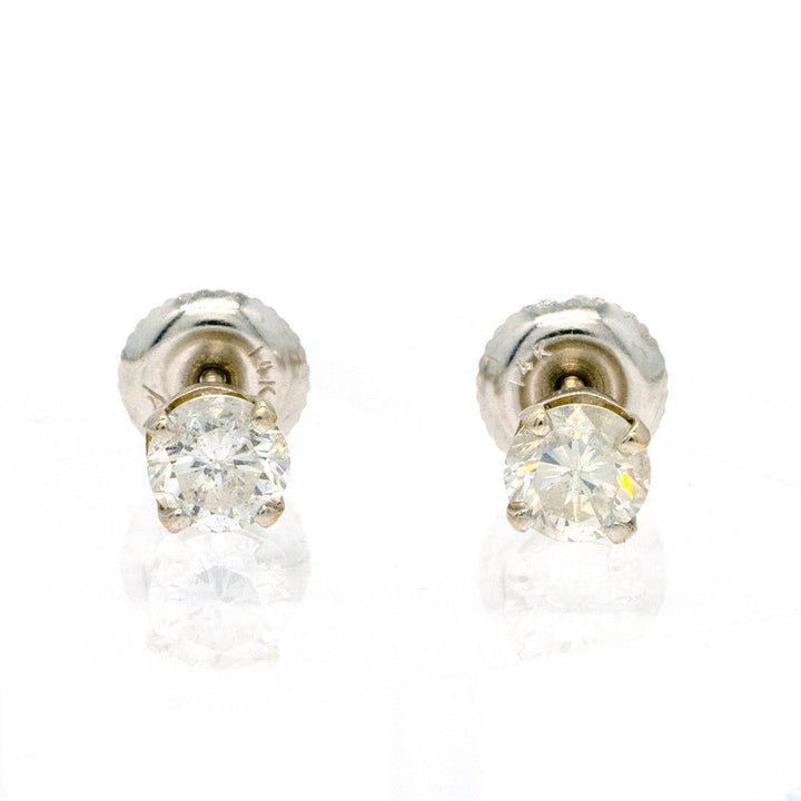 14KT White Gold 0.95CTW Round Brilliant Cut Prong Set Natural Diamond Stud Earrings - Giorgio Conti Jewelers
