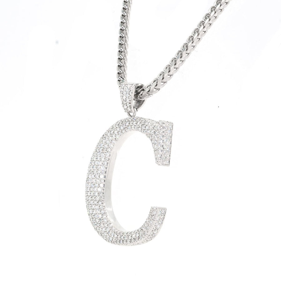 14KT White Gold 10.00CTW Prong Set Diamond Letter Pendant - Giorgio Conti Jewelers