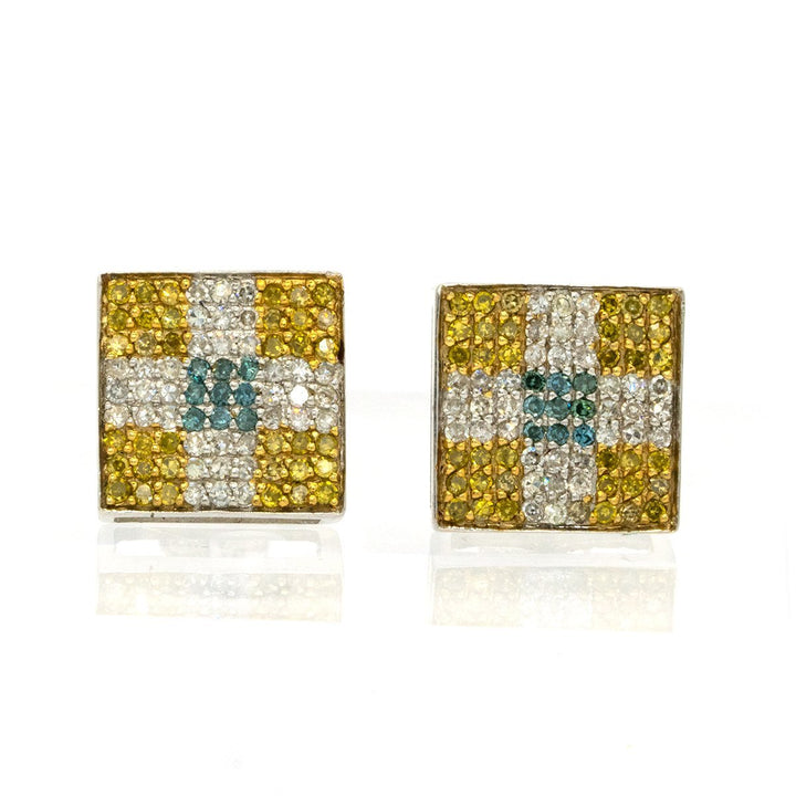 14KT White Gold 1.00CTW Natural Multi-Colored Diamond Stud Earrings - Giorgio Conti Jewelers