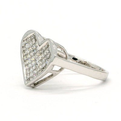 14KT White Gold 1.00CTW Princess Cut Invisible Set Natural Diamond Heart Cocktail Ring - Giorgio Conti Jewelers